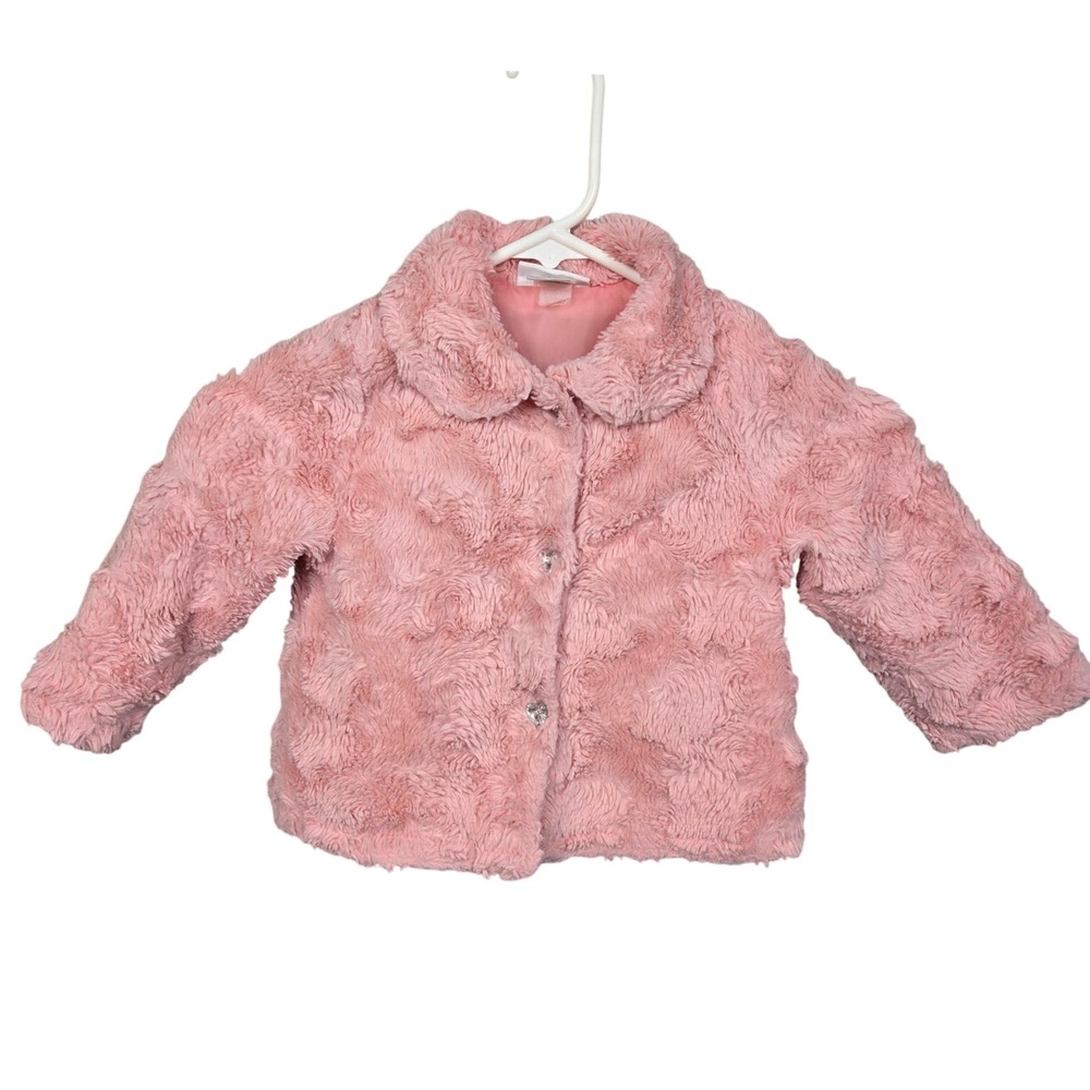 Mini‎ Muffin Baby Girls Pink Faux Fur Heart Button Jacket Coat 24 Months